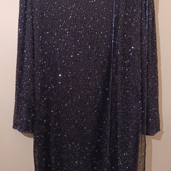 Stunning Vintage Judith Ann Beaded Sequined Formal Dress Attached Shoulder Scarf - Picture 3 of 7